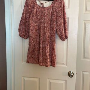 Universal Thread Floral Long Sleeve Dress - Red and Pink